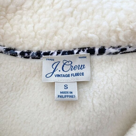 J CREW VINTAGE FLEECE IVORY WHITE SNAP COLLAR LEOPARD TRIM SHERPA PULLOVER - S - Picture 5 of 9